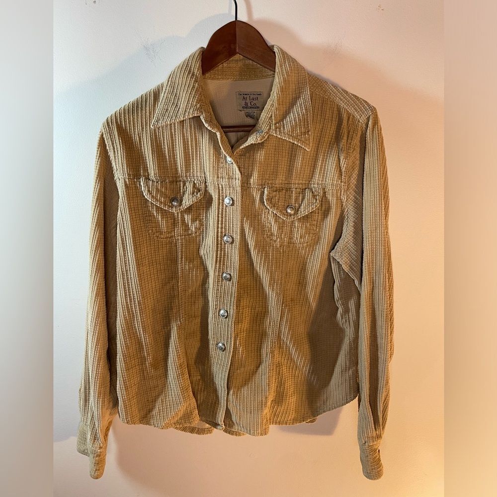 Vintage At Last & Co Corduroy Shirt Large Tan Shacket Skater Grunge 90s Y2K